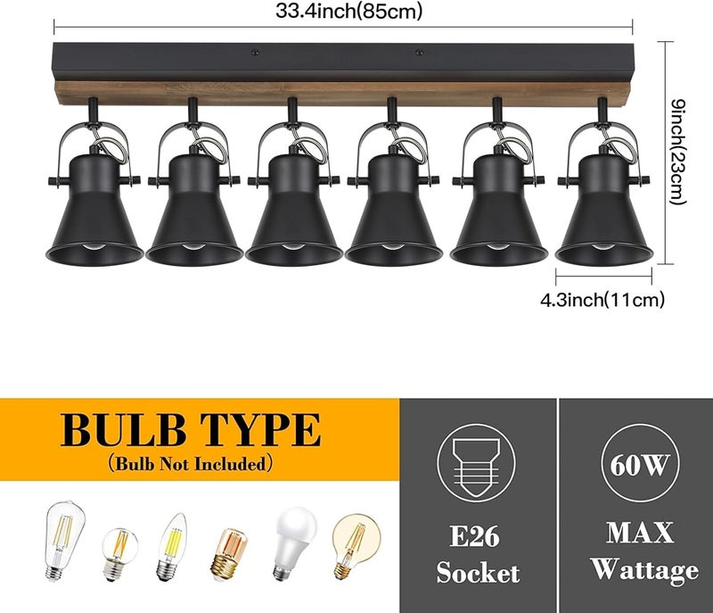 KEESFU 6-Light Track Lighting Kit,Black Semi Flush Mount Ceiling Light with 6 Rotatable Light Heads,Modern Farmhouse Lighting for Livingroom,Bedroom,Hallway,Art Wall,Bathroom,Kitchen.(6-Light) - Image 2